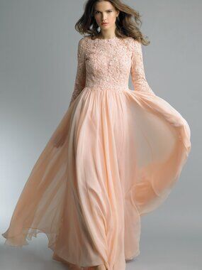 D7554L Fully Covered Embroidered Evening Gown - Soft Pink